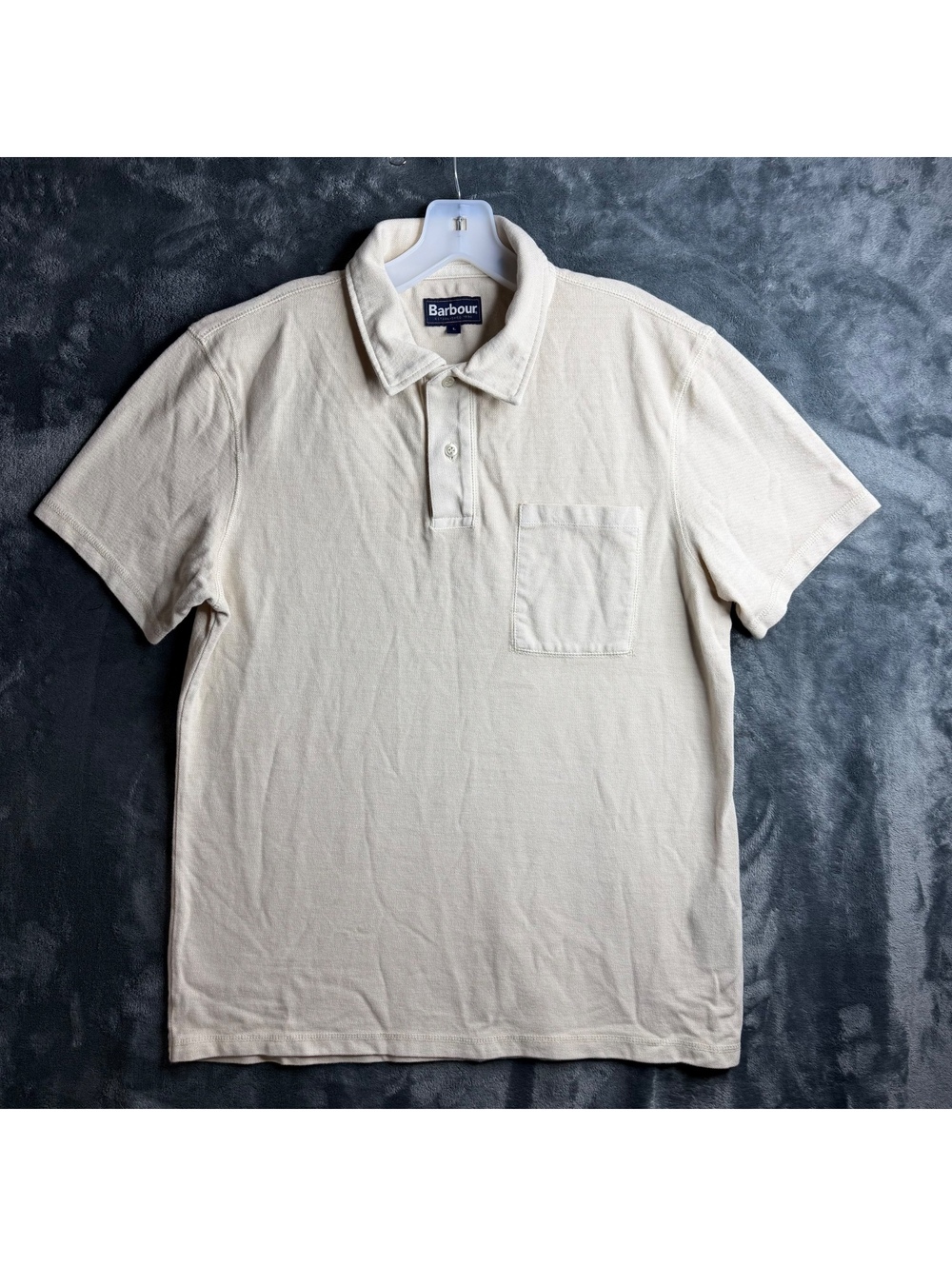 Barbour Men’s Polo . Front Pocket Sz Large. Cream Color